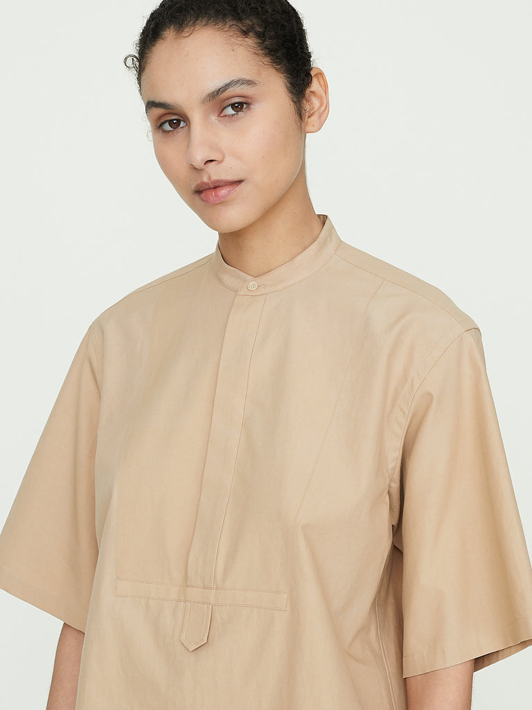 Auralee Washed Finx Twill Half Sleeved Pullover Shirt in Light Brown