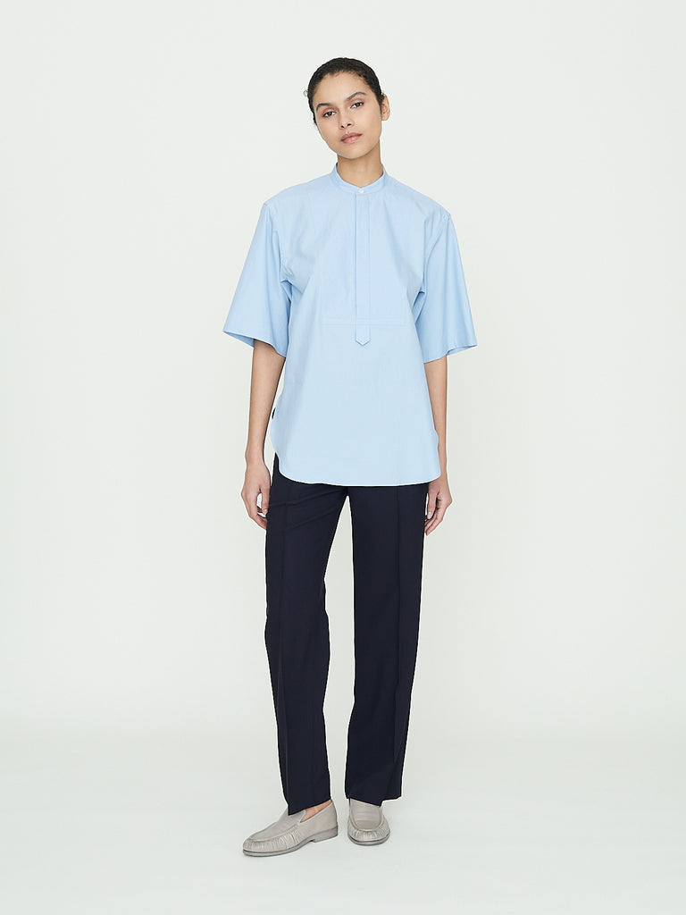 Auralee Washed Finx Twill Half Sleeved Pullover Shirt in Sax Blue
