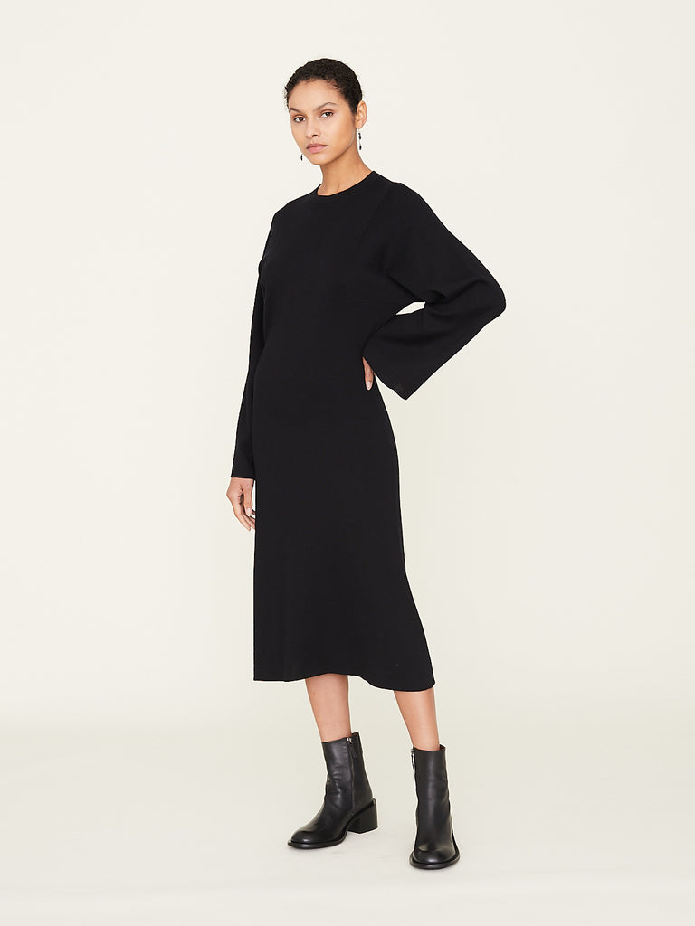 Fforme Laura Fine Gauge Double Knit Dress in Black