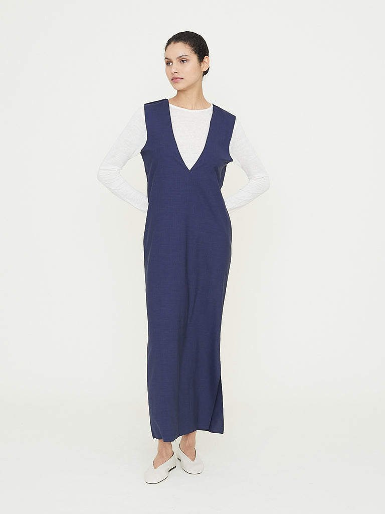 Gabriela Coll Garments No. 61 Loro Piana Fine Wool V-Neck Dress in Blue