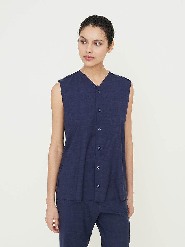 Gabriela Coll Garments No. 272 Loro Piana Fine Wool Sleeveless Shirt in Blue
