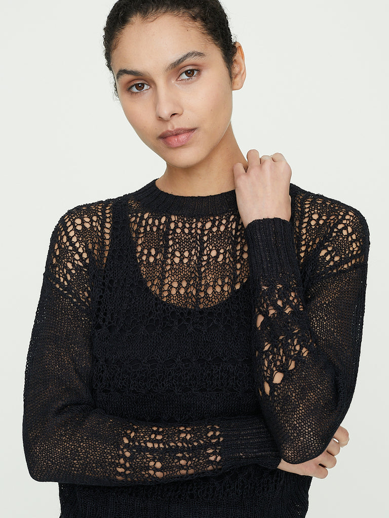Knitbrary Lacy Stitch Sweater in Black