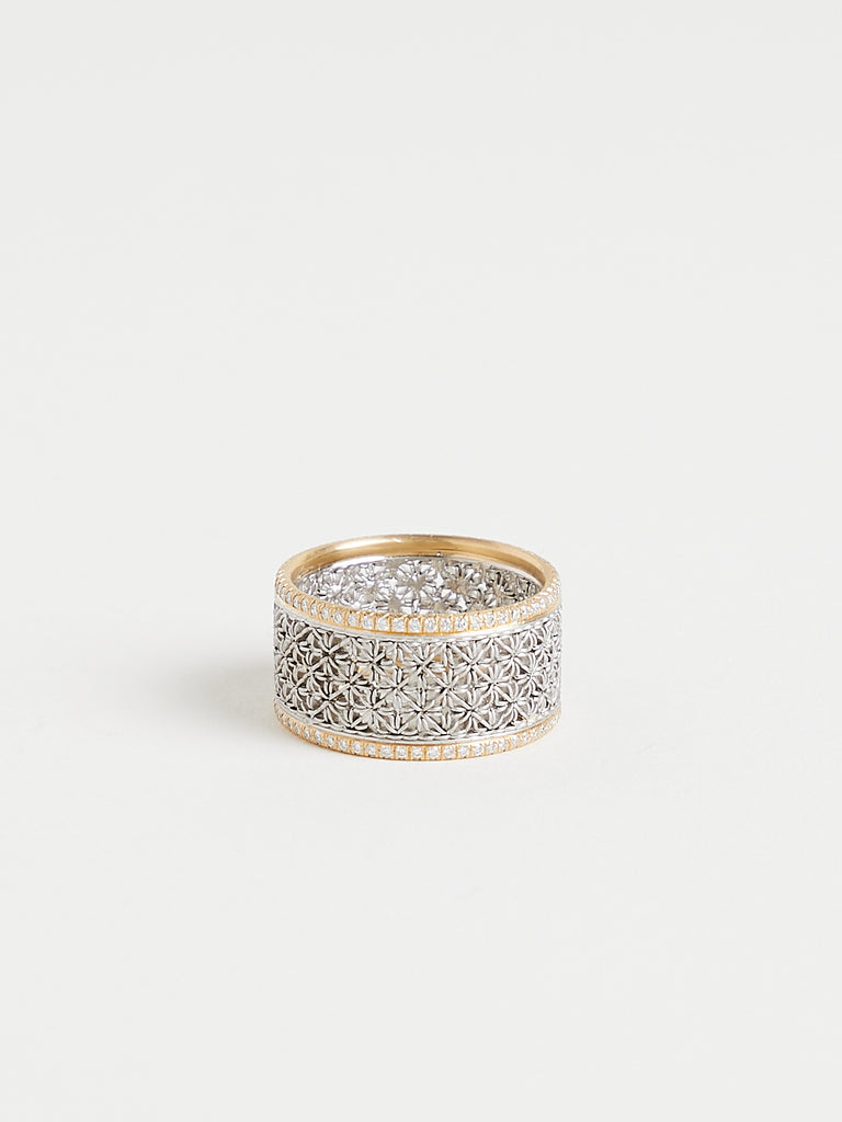 Nikolle Radi Wide Band with White Diamonds in 18k Yellow Gold and Platinum