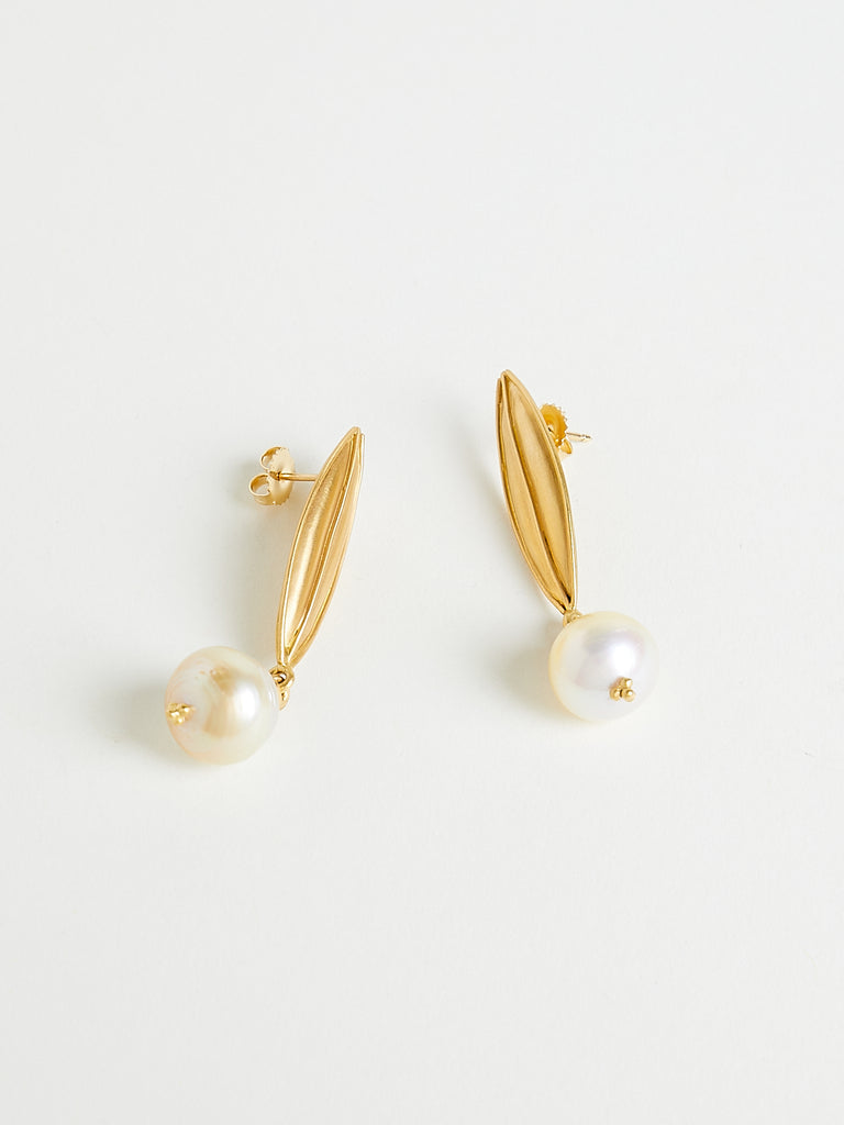 Prounis Laurel South Sea Pearl Drop Earrings in 22k Yellow Gold