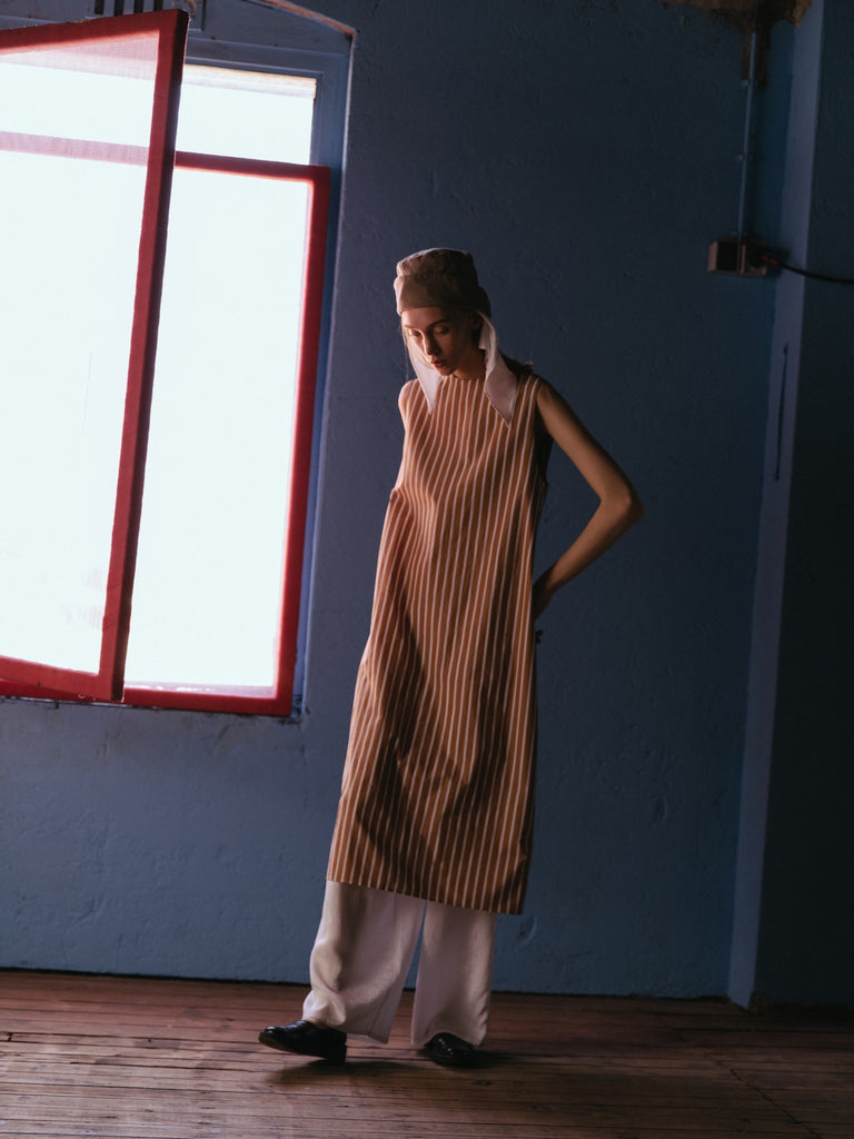 Eleph Emmer Dress in Brown Stripe