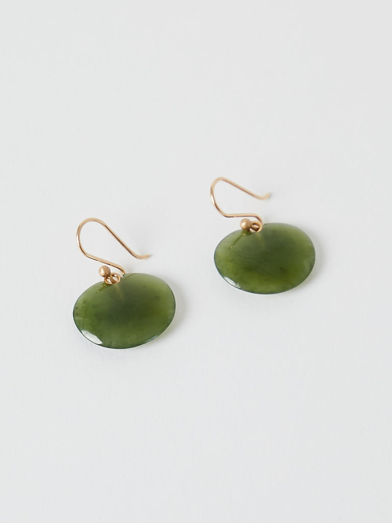 Ted Muehling Lily Pad Earrings in 14k Yellow Gold with Jade