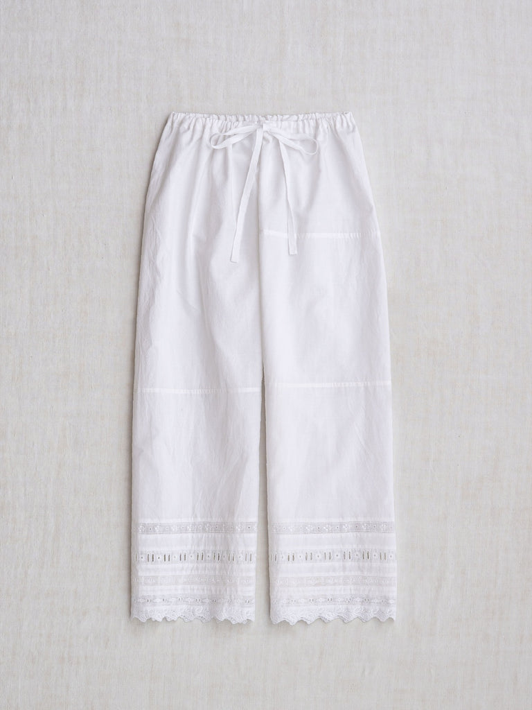 dosa - Drawstring Pants with Vintage Lace in Rice