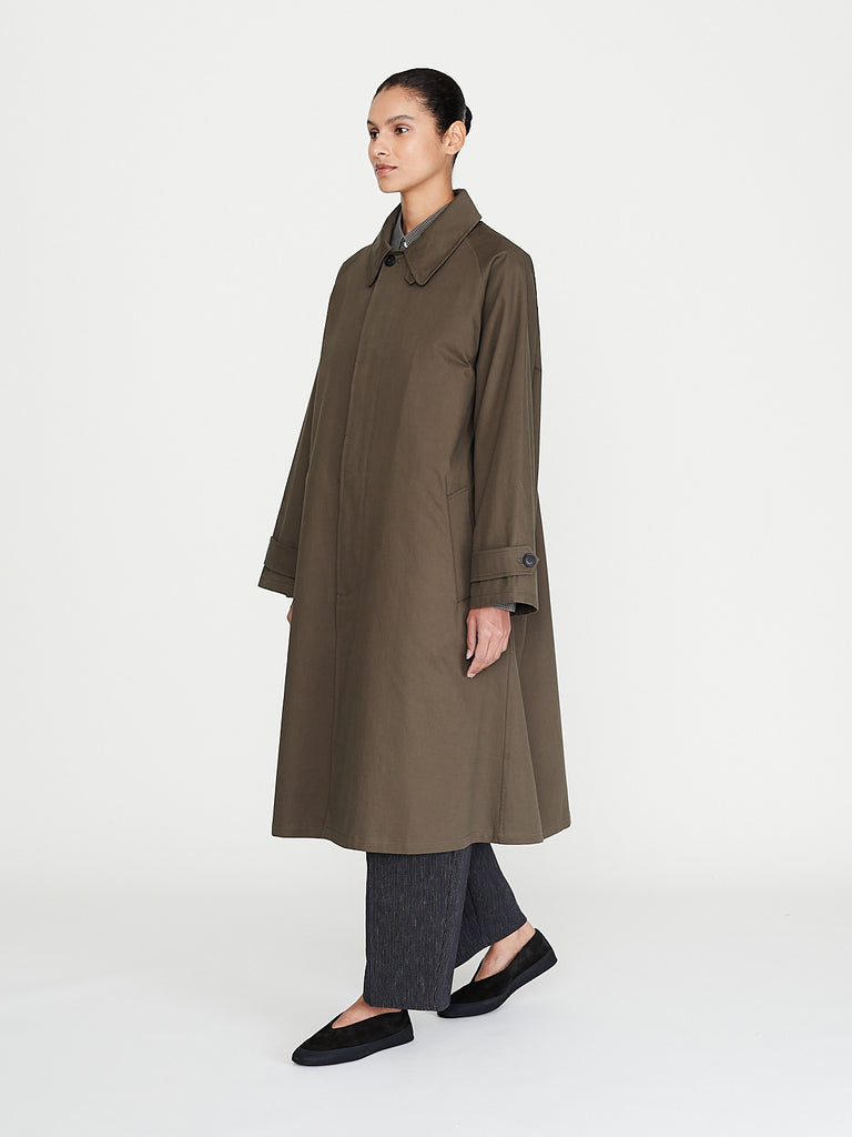 CristaSeya - Japanese Cotton Oversized Trench with Leather Patch in Khaki