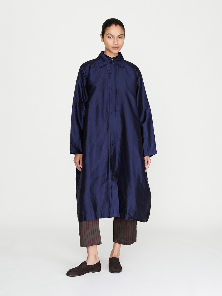 Christian Peau - Double Washed Silk Coat in Navy
