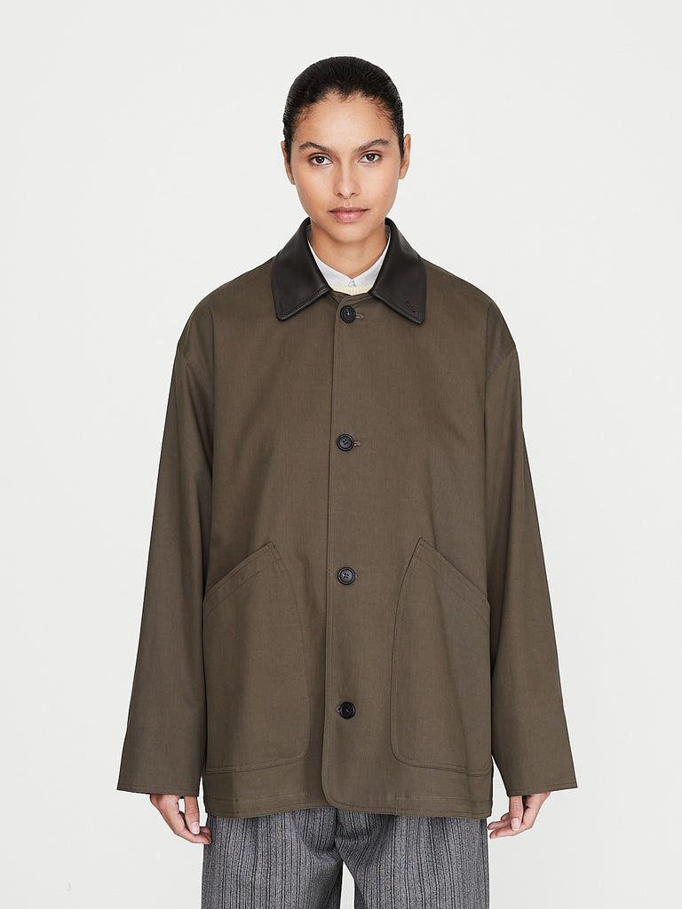CristaSeya - Japanese Cotton Oversized Blouson with Leather Patch in Khaki