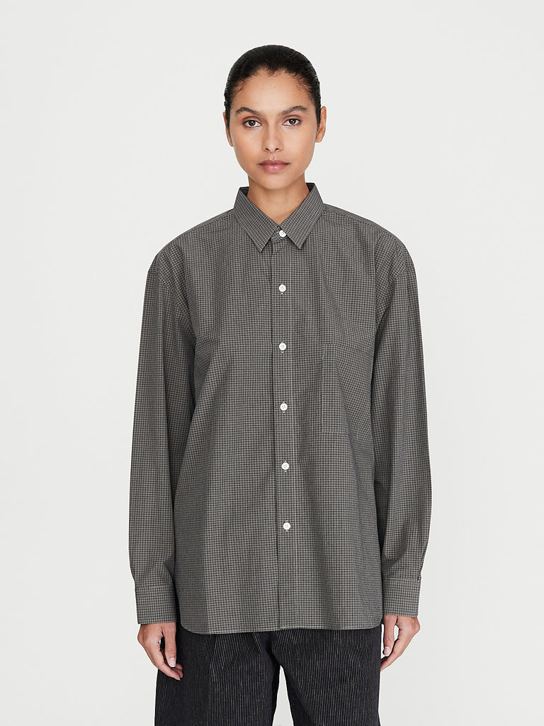 CristaSeya - Handmade Classic Collar Shirt in Taupe with Black Checks