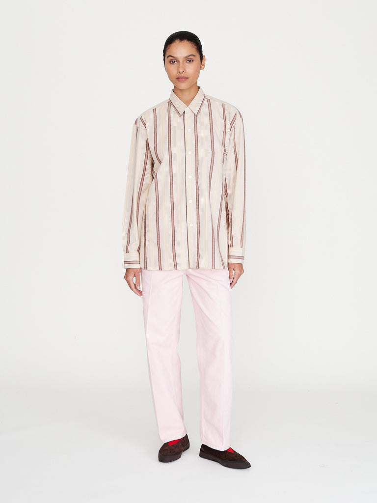 CristaSeya - Handmade Classic Collar Shirt in Brown Stripes