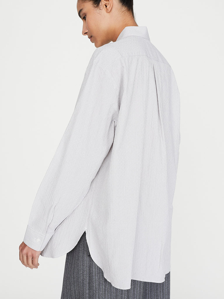 CristaSeya - Handmade Classic Collar Shirt in Cream with Blue Checks