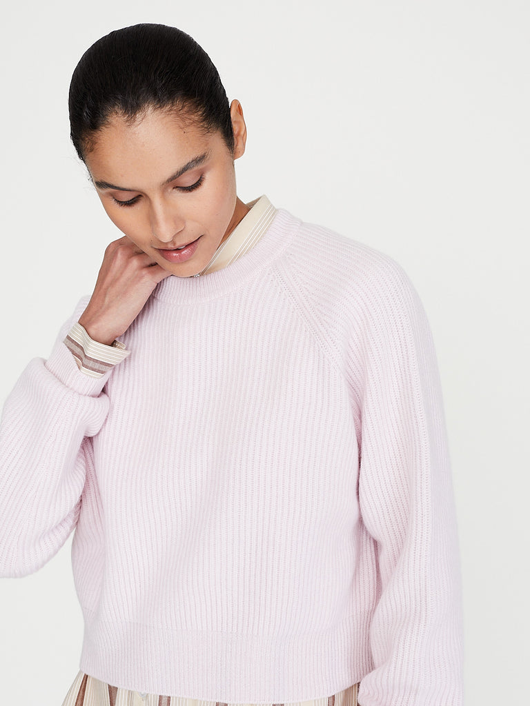 CristaSeya - Ribbed Cashmere Cropped Sweater in Light Pink