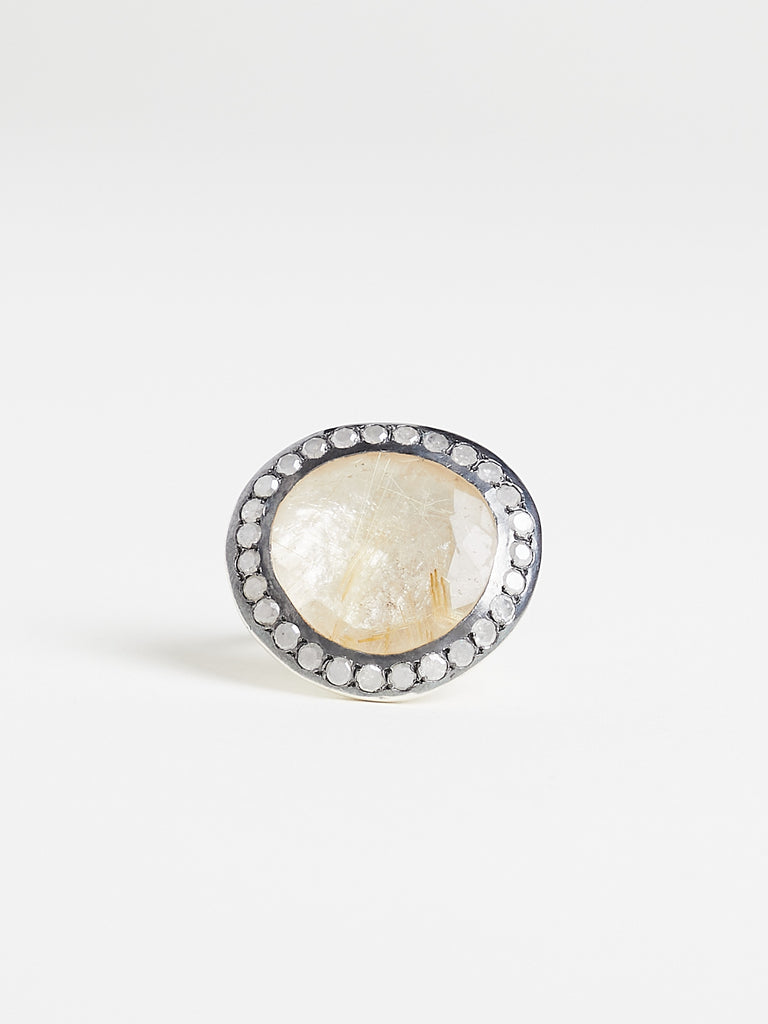 Rosa Maria - Fidji Ring in Sterling Silver with Icy White Diamonds & Golden Rutilated Quartz