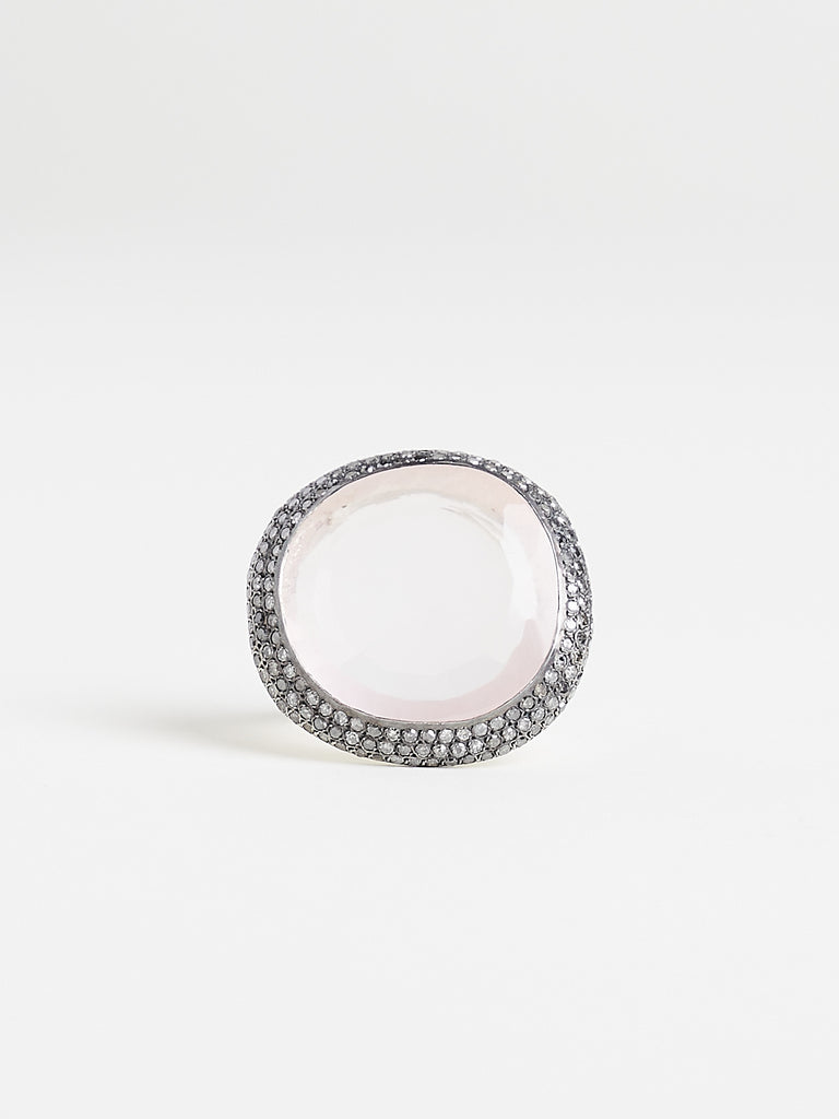 Rosa Maria - Roberta Ring in Sterling Silver with Icy Grey Diamonds & Pink Quartz