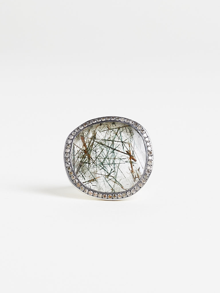 Rosa Maria - Roberta Ring in Sterling Silver with Cognac Diamonds & Green Rutilated Quartz