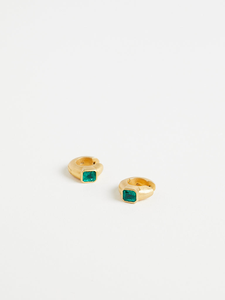 Darius - One of a Kind Emerald Signature Hoops in 18k Yellow Gold