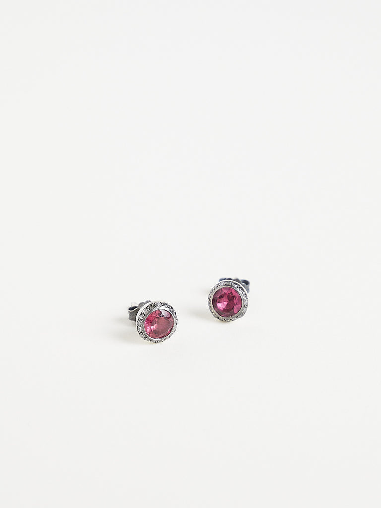Rosa Maria - Bo Belquis Earrings in Sterling Silver with Icy Grey Diamonds & Rhodolite