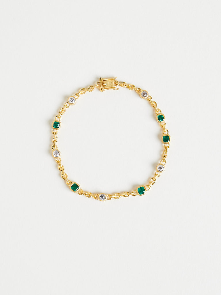 Darius - One of a Kind Emerald and Old Mine Cut Diamond Fairy Chain Bracelet in 18k Yellow Gold