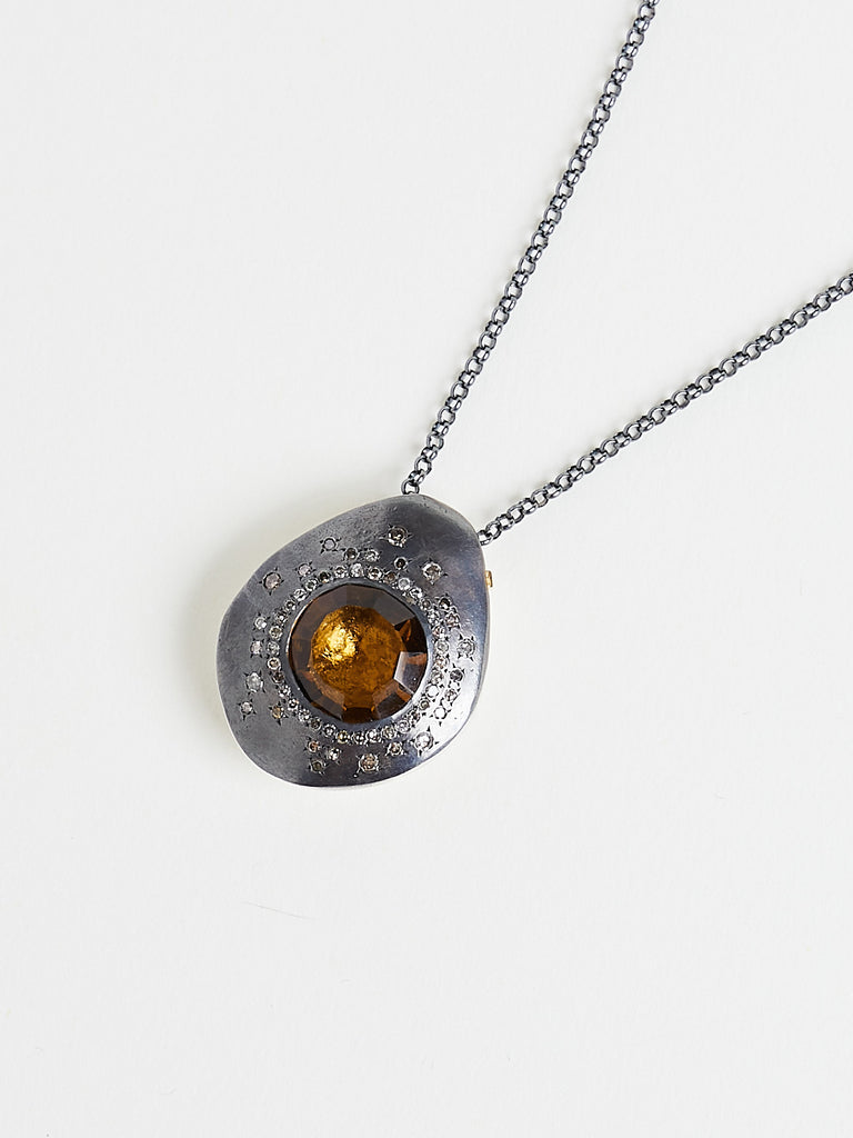 Rosa Maria - Pe Necklace in Sterling Silver with Cognac Diamonds & Beer Quartz