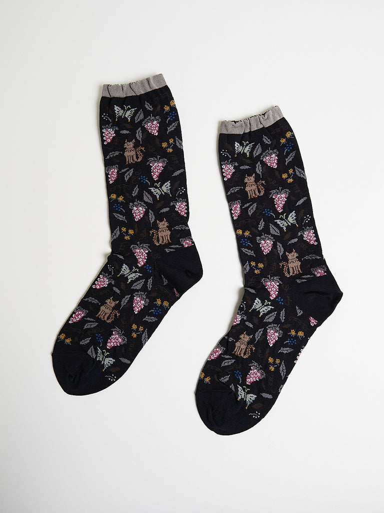 Antipast - Garden Cat Socks in Black