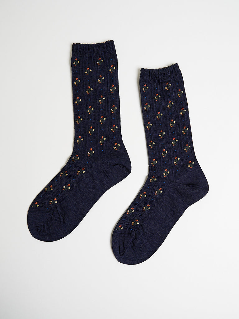 Antipast - Flower Stripe Socks in Navy