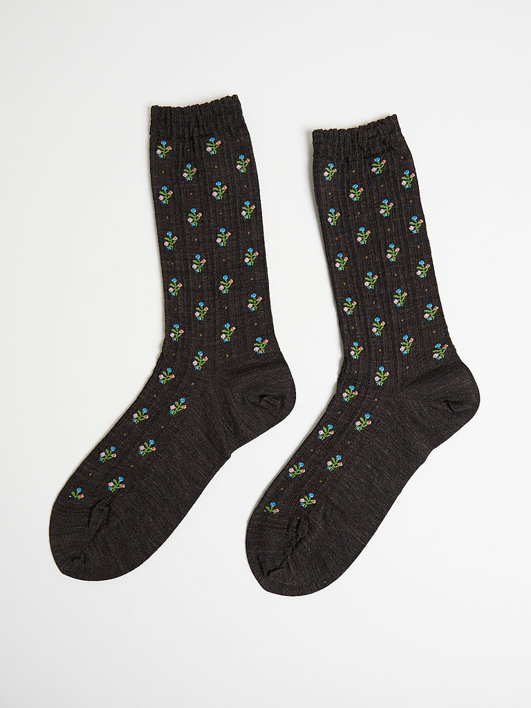 Antipast - Flower Stripe Socks in Brown