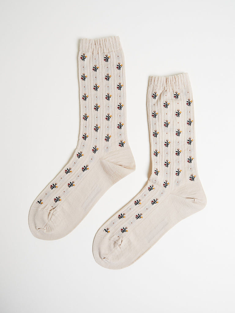 Antipast - Flower Stripe Socks in Beige