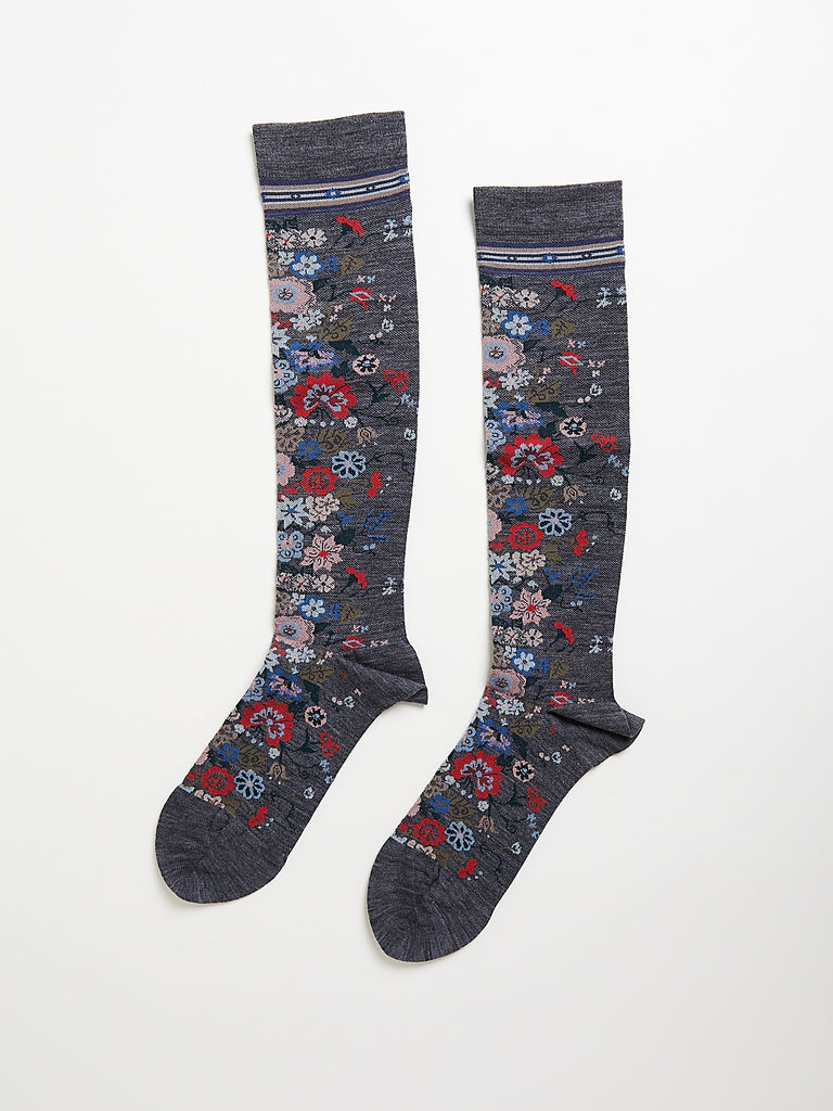 Antipast - Happy Flower High Socks in Grey