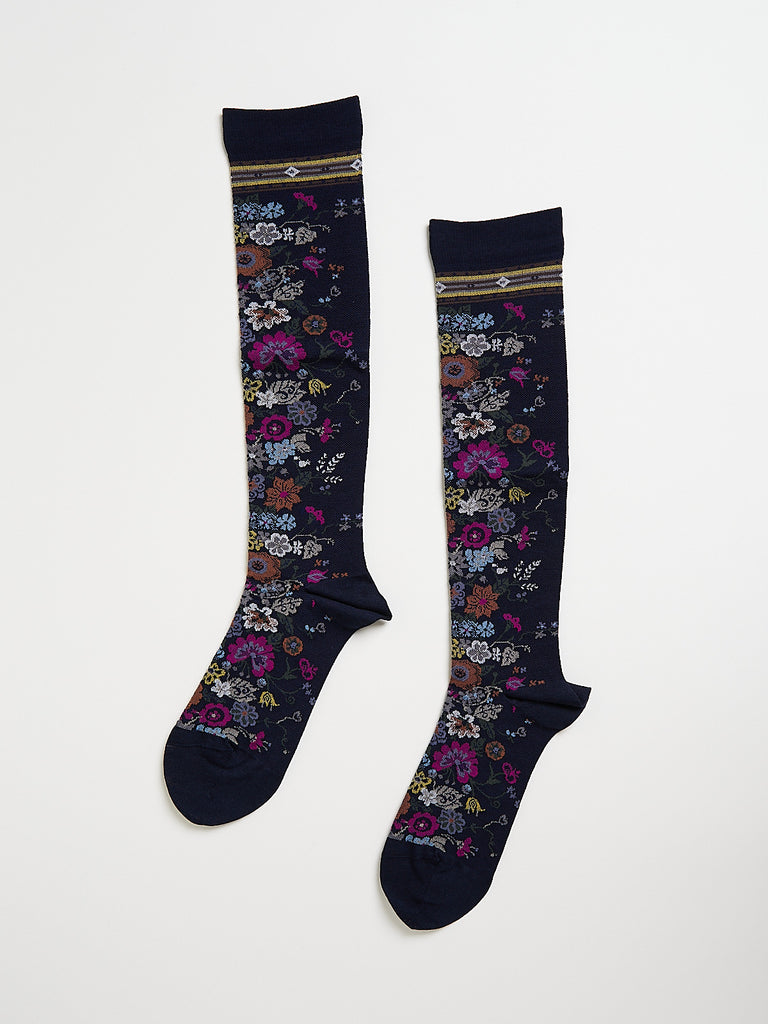 Antipast - Happy Flower High Socks in Navy