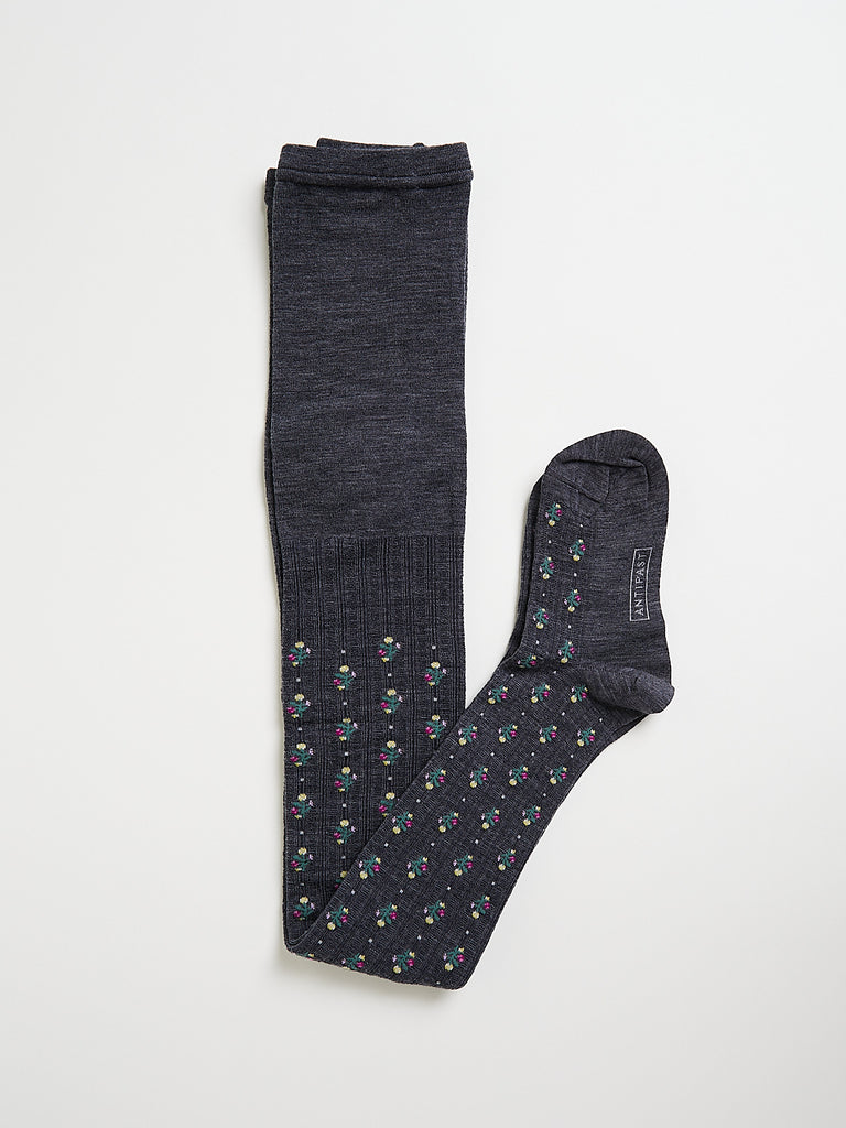 Antipast - Flower Stripe Tights in Mix Grey