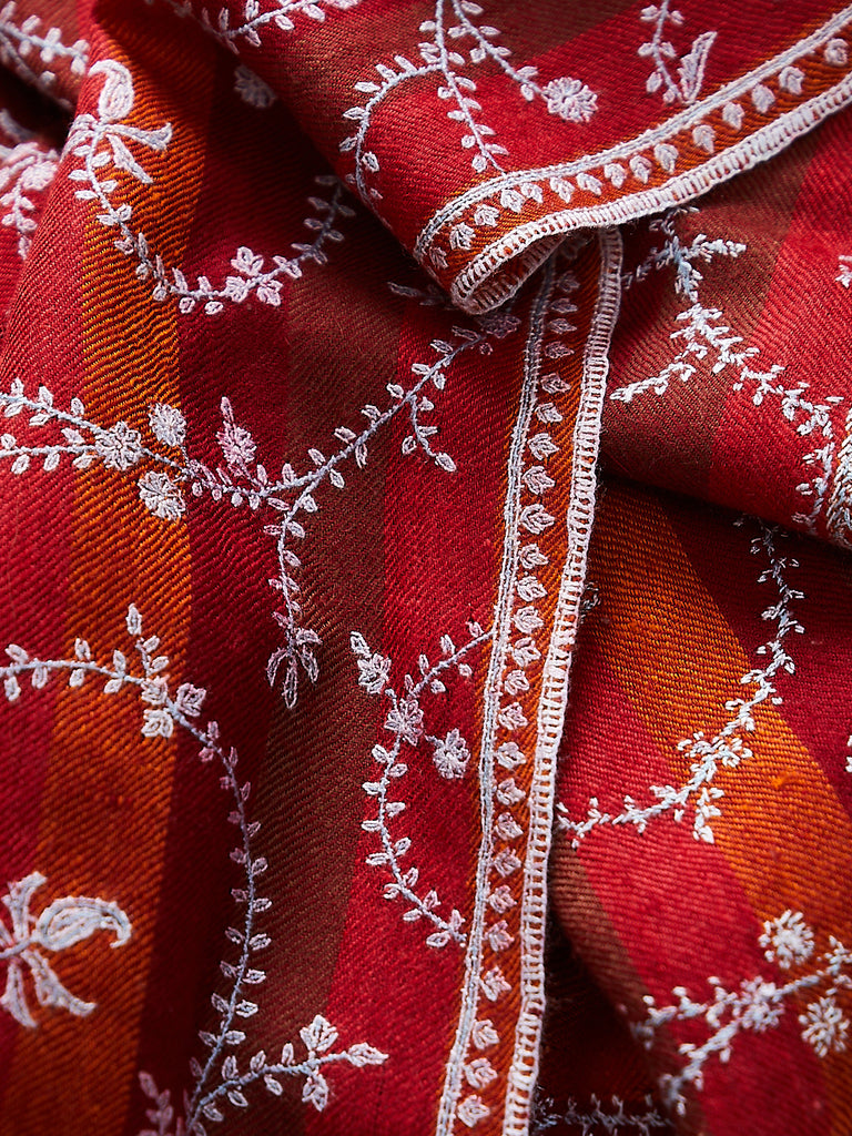 Yaser Shaw - Embroidered Pashmina Shawl in Shades of Red with White Embroideries