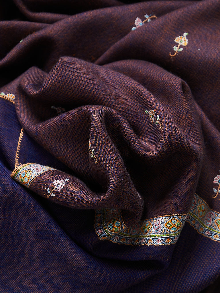 Yaser Shaw - Embroidered Pashmina Shawl in Violet/Plum with Tropical Embroideries