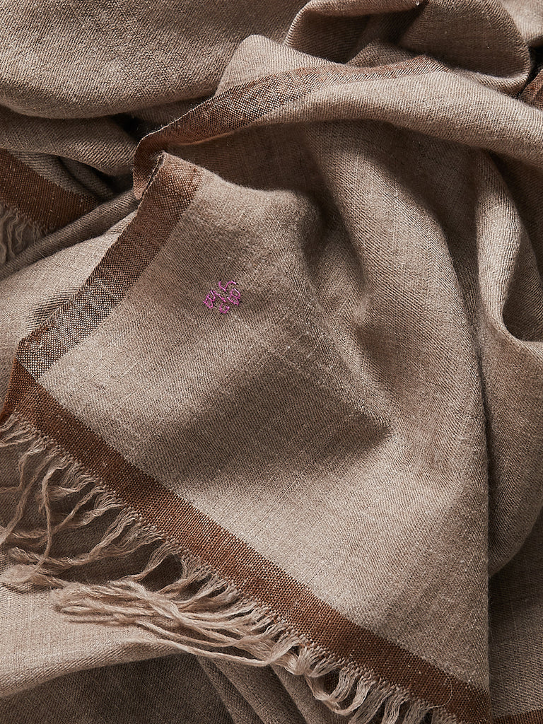 Yaser Shaw - XL Pashmina Shawl in Natural with Brown Edge