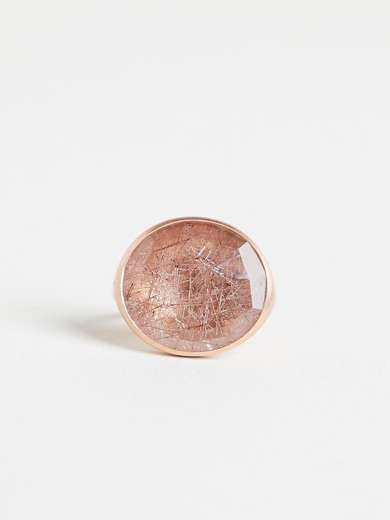 Flame Engraved Ring with 9.5ct Gold Rutilated Quartz on 9k White Gold