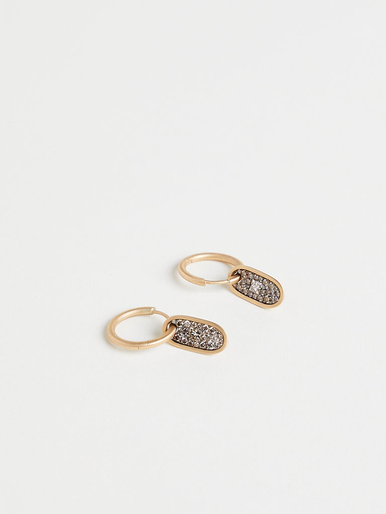 Shola Branson - Cartouche Drop Earrings with Brown Diamonds on 18k Yellow Gold