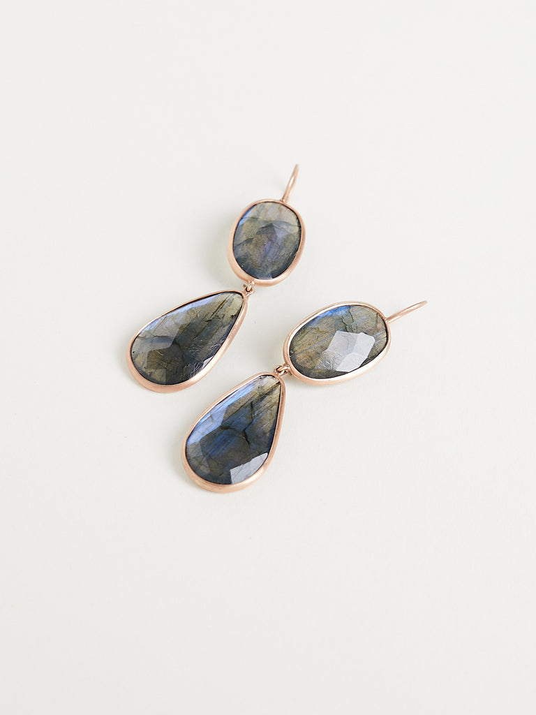 Anaconda - Varela Earrings with 29.37ct Grey Labradorite on 9k Rose Gold