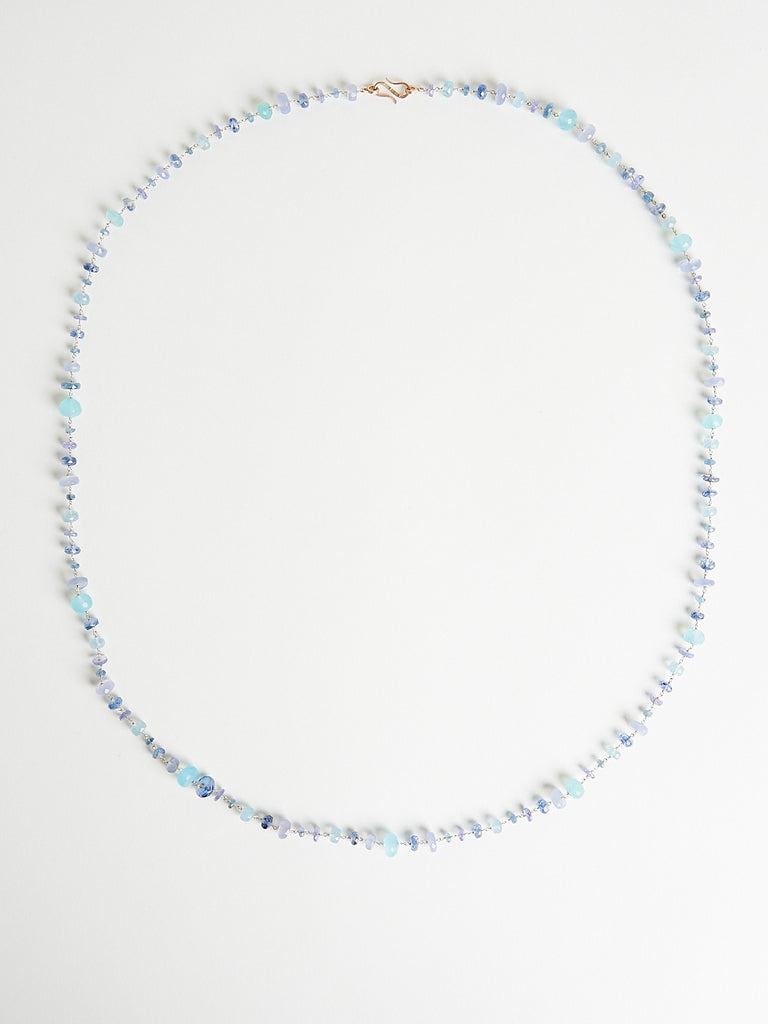 Anaconda - Rosary S Paulette S Necklace with 115.ct of Aquamarine, Kyanite, Sea Agate & Chalcedony on 18k Rose Gold & White Gold