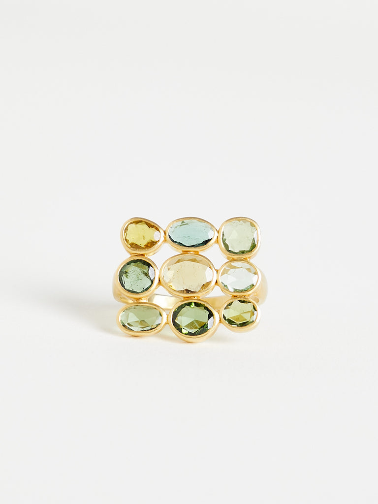 Pippa Small - Hanabi Grid Ring in 18k Yellow Gold with 5ct Green Tourmaline