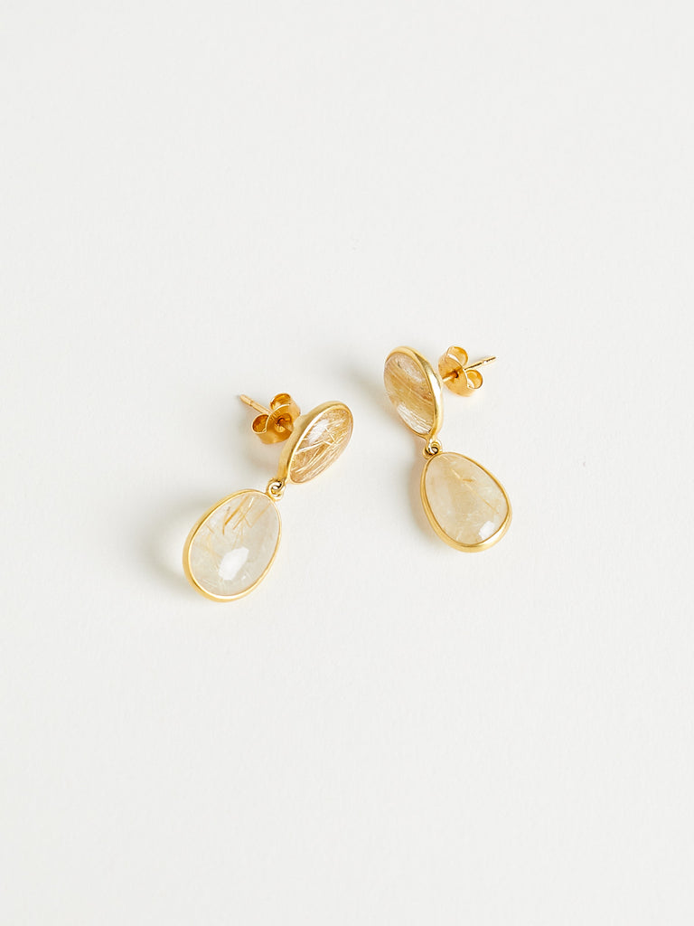 Pippa Small - Stud Drop Earrings in 18k Yellow Gold with 8.75ct Rutilated Quartz