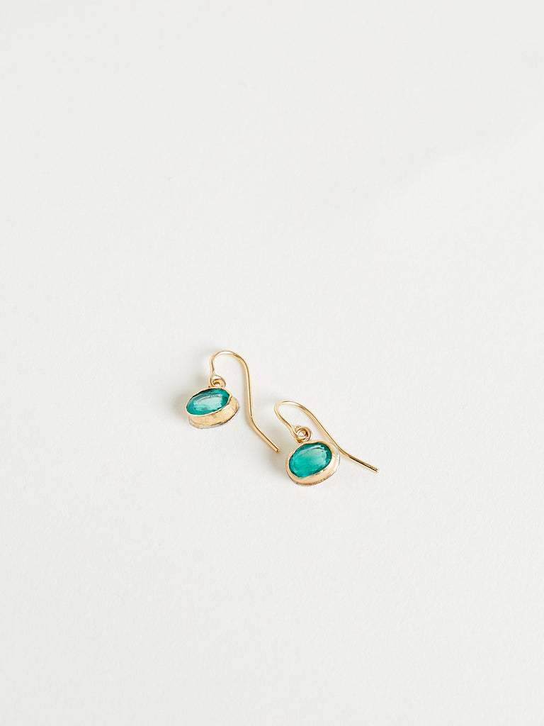 Judy Geib - 1.56ct Oval Colombian Emerald Single Drop Earrings in 18k Gold and Silver