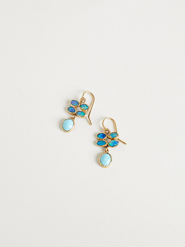 Judy Geib - Small Blue Opal Quadruple Tops with Persian Turquoise Drops in Silver, 22k and 18k Gold