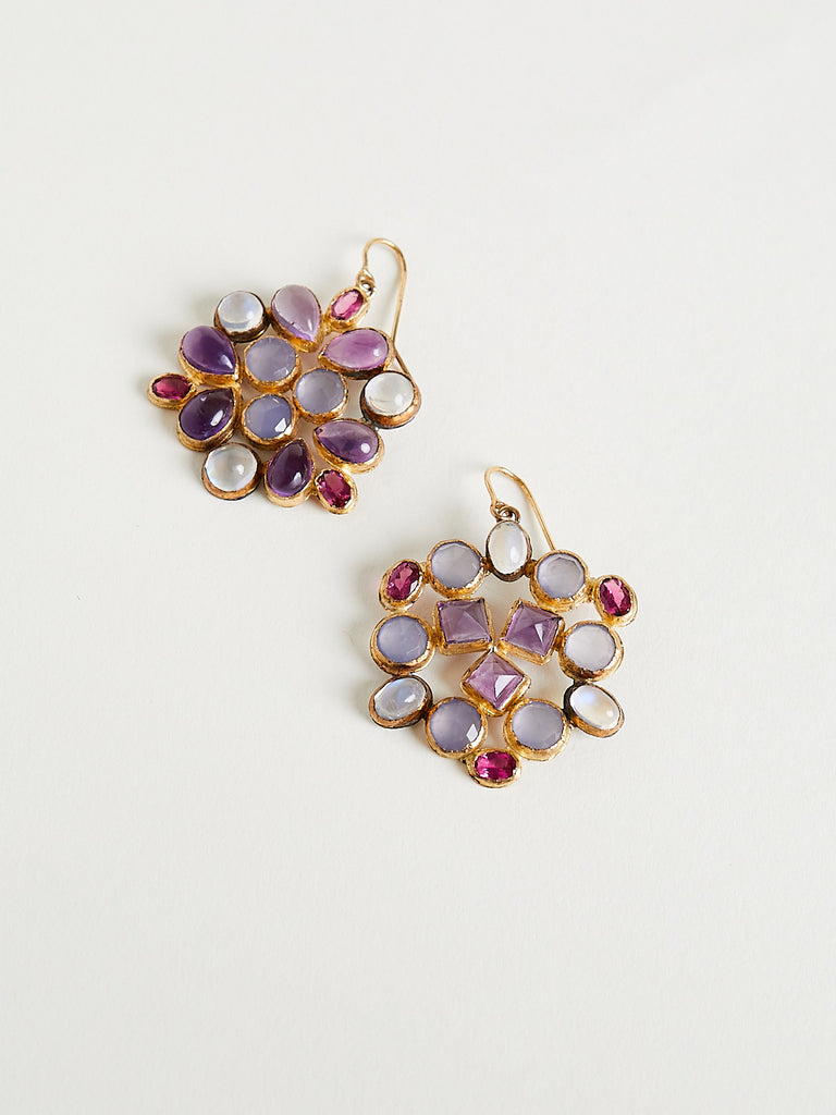 Judy Geib - Smaller Kaleidoscope Earrings in all 18k Gold with 2.48ct Pink Tourmaline, 12.9ct Amethysts, 5.33ct Moonstone, 14.46ct Chalcedony