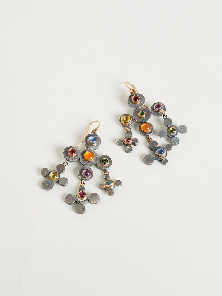 Judy Geib - Silver Squash Small Chandelier Earrings with Various Gemstones in 18k Gold and Silver