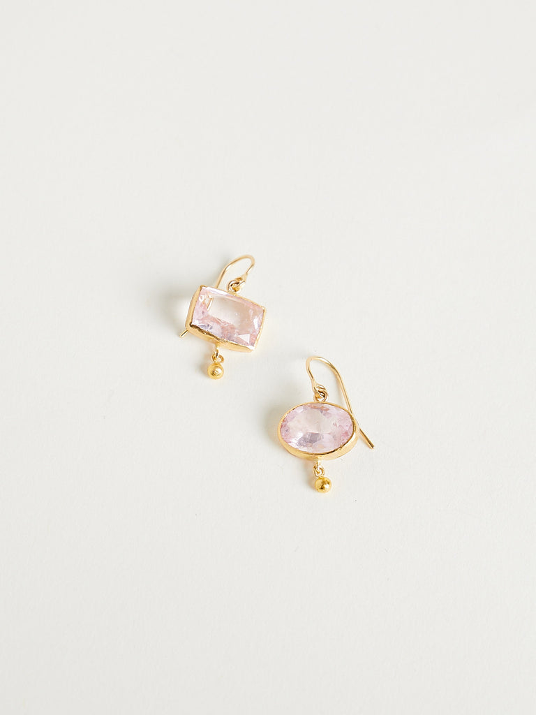 Judy Geib - 10.16ct Morganite One Rectangular and One Oval Earring Set in 18k Gold