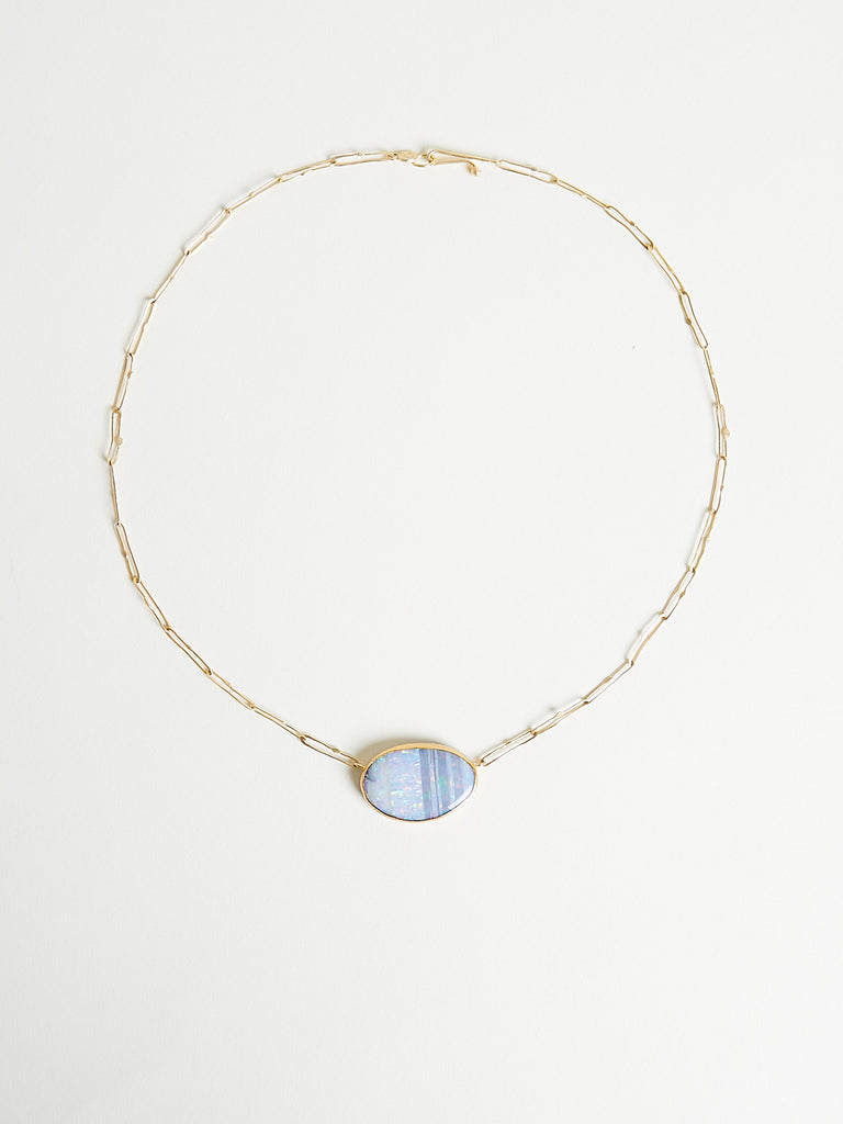 Judy Geib - Lovely Sparkly Opal with Vertical Stripes on Echo Necklace in Silver and 18k Gold
