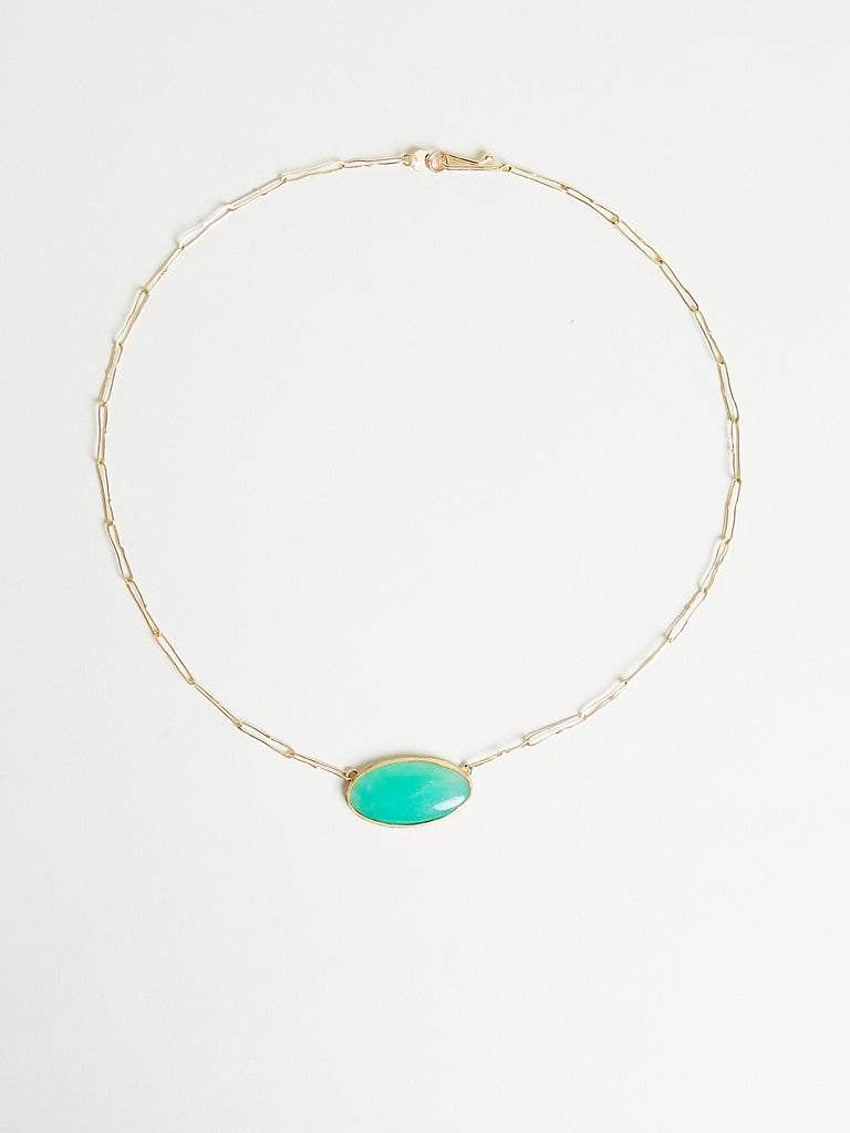 Judy Geib - 12.36ct Oval Chrysoprase Echo Handmade Necklace in 18k Gold