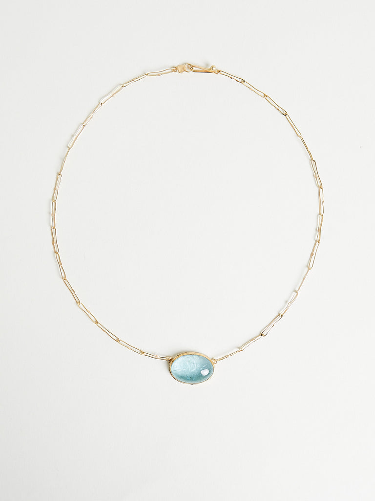 Judy Geib - 18.05ct Aquamarine Cabachon Echo Handmade Necklace in 18k Gold