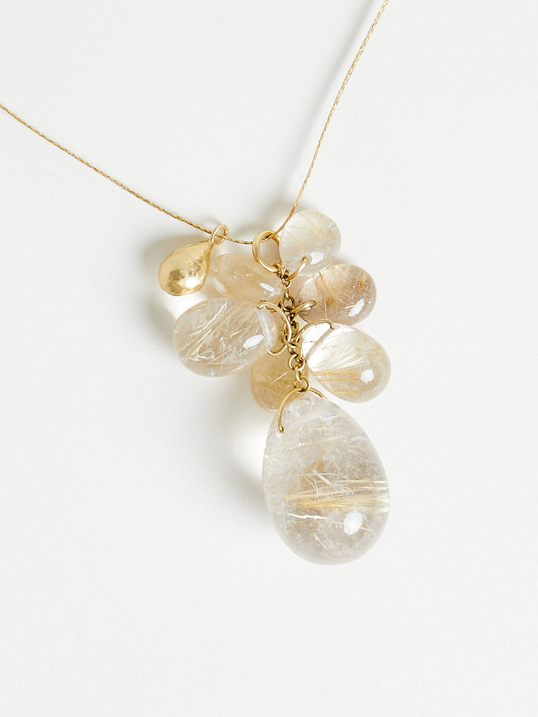 Pippa Small - Sun's Rays Multi Drop Cluster Necklace in 18k Yellow Gold with Rutilated Quartz